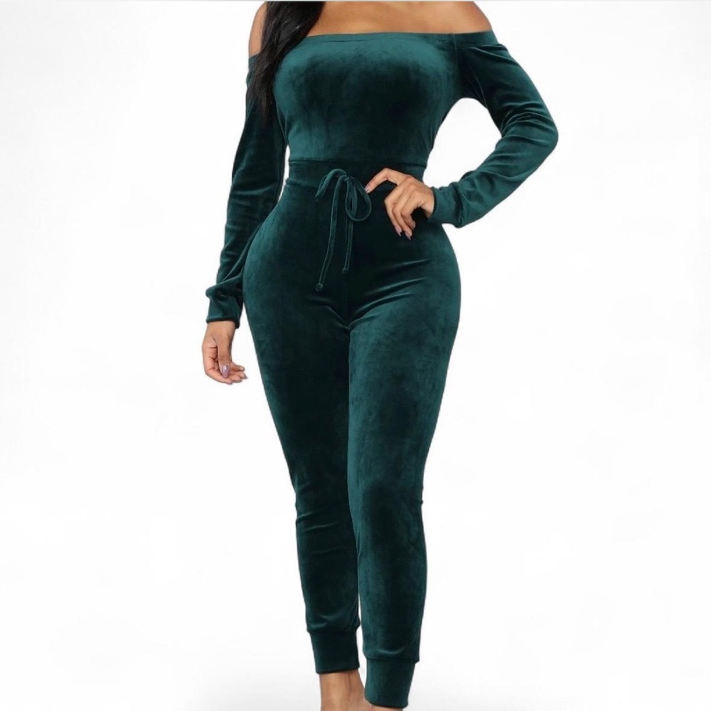 Velour Off The Shoulder Jumpsuit